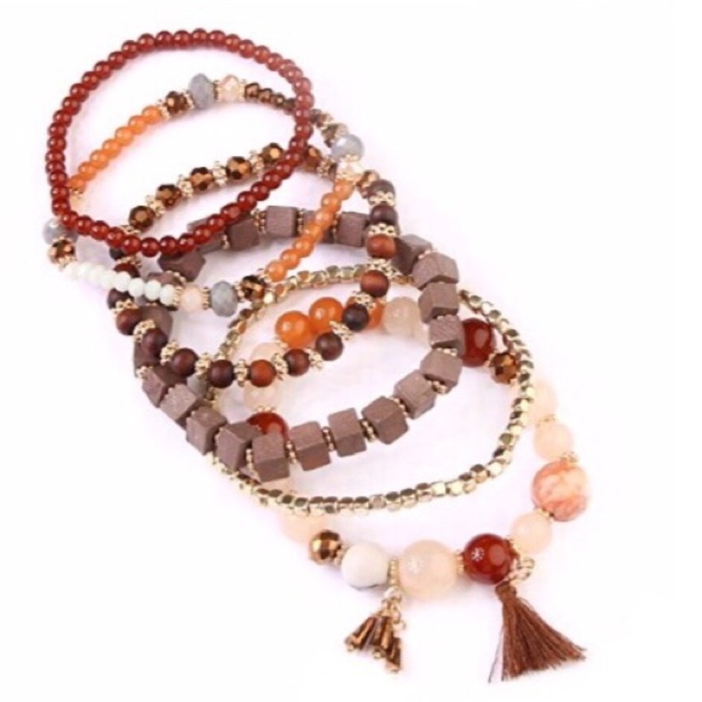 Stackable Fall Bracelets (6) Brown NWT Tassel - Picture 2 of 3